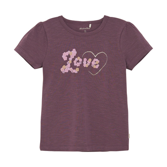 Minymo T-Shirt mit blumigen "LOVE" Schriftzug-Mokkini Kindermode